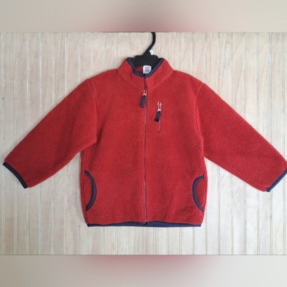 Baby Gap Red Sherpa Fleece Zip Jacket Coat Toddler Boys Girls Unisex Durable - Picture 1 of 12
